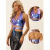 INSPIRE CHIC Women's Metallic Halter Deep V Neck Backless Holographic Crop Tops - image 2 of 4