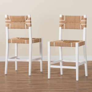 bali & pari 2pc Talli Paper Loom and Mahogany Wood Counter Stool Set Brown/White - 1 of 4