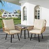 3-Piece Outdoor Rattan Patio Bistro Furniture Set, All-Weather Wicker Chairs & Coffee Table, Cushioned Conversation Set for Garden, Balcony, Backyard - 2 of 4