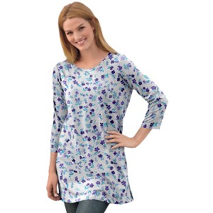Woman Within Plus Size Perfect Printed Three-Quarter-Sleeve Scoopneck Tunic - 1 of 4