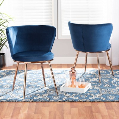 Navy Blue Velvet and Rose Gold Dining Chairs