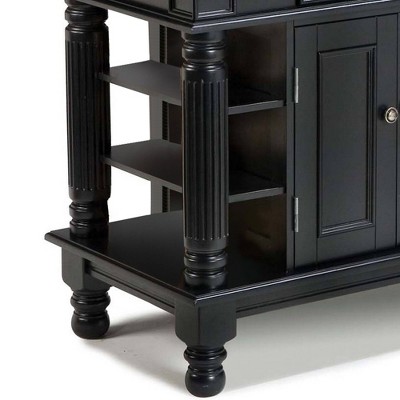 Americana Black Hardwood Kitchen Island with Shelves and Drawer