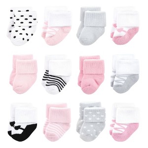 Luvable Friends Baby Girls Newborn and Baby Terry Socks, Pink Black Ballet 12-Pack - 1 of 4