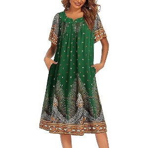 Ekouaer Womens Nightgown Short Sleeve House Dress with Pockets-Floral Print Mumu Dress - 1 of 4