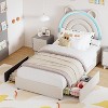 Twin Upholstered Bed Frame with 2 Storage Drawers & LED Rainbow Headboard, Platform Bed for Kids, Solid Wood Slats Support, No Box Spring Needed - 3 of 4