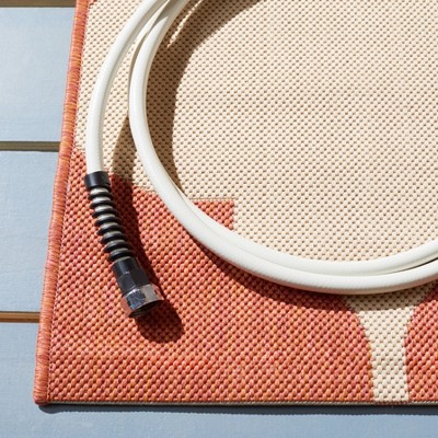 Beige and Terracotta Geometric Low Pile Square Area Rug