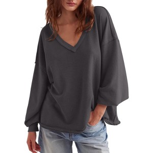 Coolmee Sweatshirt for Women Oversized Casual Long Sleeve V-Neck Pullover Tunic Tops Fall Fashion Outfits - 1 of 4