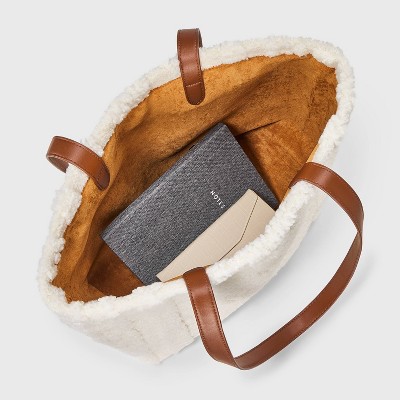Cozy Alpine Cable Knit Faux Shearling Reversible Tote Handbag - Universal Thread Cream - image 4