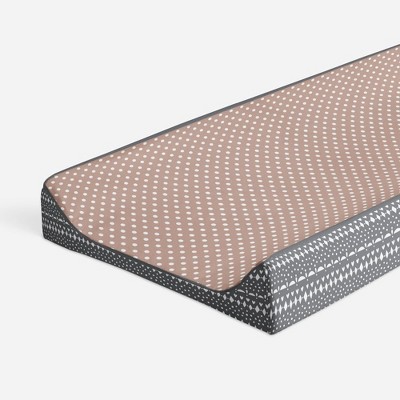 Bacati - Owls Gray/Beige Gray Pin Dots/Scribbles Neutral Cotton Changing Pad Cover