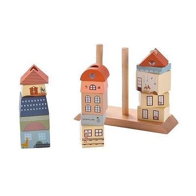 Image of CHILDLIKE BEHAVIOR Wooden Building Blocks Set For Toddler, Brown