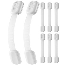 VEVOR Child Safety Strap Locks, 8 Packs Adjustable Baby Proofing Cabinet Locks, 3M Adhesive Cabinet Drawer Door Latches, No Drilling Required, White - 1 of 4