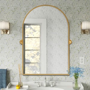 MAYEERTY 31.50x23.62x1.57in Wrought Iron Right-Angle Arch Gold Metal Hanging Mirror - 1 of 4