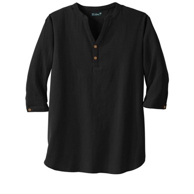 Kingsize Men's Big & Tall Gauze Mandarin Collar Shirt - Xl, Black : Target
