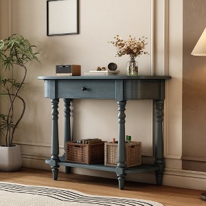 36" Console Table with Drawers, Retro Entryway Table with Open Storage Shelf, Long Sofa Couch Table, Hallway Table for Living Room Entrywa - 1 of 4