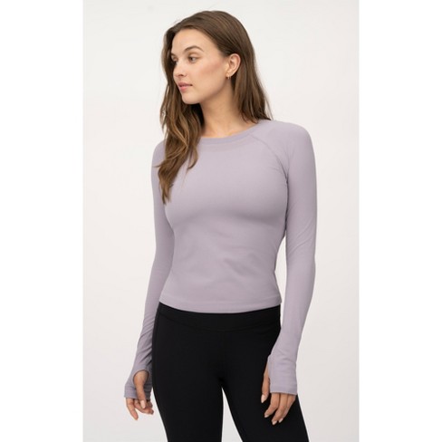 I Saw It First Womens Seamless Thumb Hole Long Sleeve Active Top Blouses -  Short