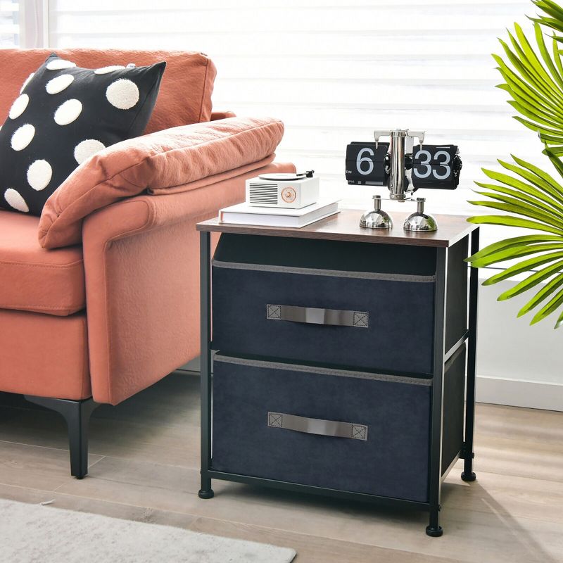 Costway Nightstand End Side Table Dresser with 2 Pull-out Fabric Drawers for Bedroom, 2 of 10