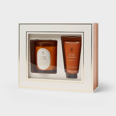 Hand Cream Gift Set of Glass Vanilla Pumpkin Candle - Threshold™