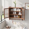 24.8"W Glass Door Vintage Double Door Wall Cabinet with 3 Tiers of Storage with Towel Rack for Bathroom, Kitchen and Dining Room - ModernLuxe - 3 of 4