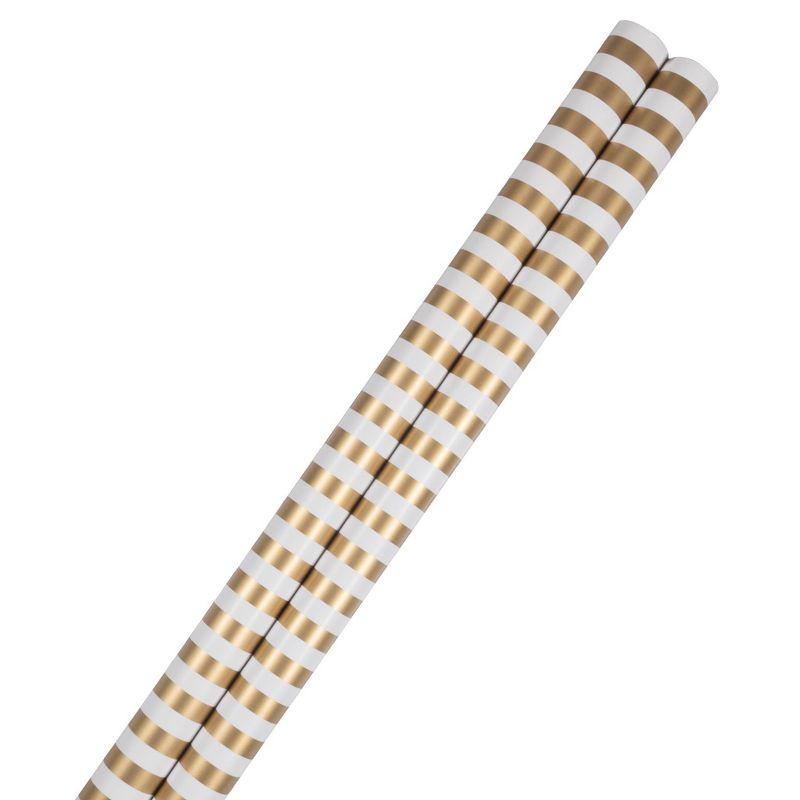 JAM Paper &#38; Envelope 2ct Striped Gift Wrap Rolls Gold, 3 of 6