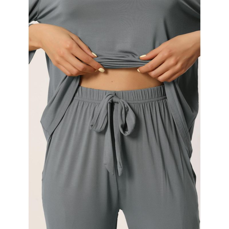 cheibear Women's Long Sleeve Pajama Set Sleepwear Soft Modal Round Neck Shirt and Long Pants Nightwear, 4 of 6