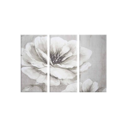 (Set of 3) 12" x 24" Split White Floral Bloom Unframed Wall Canvas Gray - Prinz