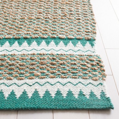 Natural Green Handwoven Geometric Wool Area Rug