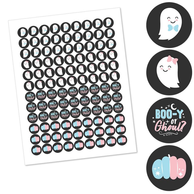 Big Dot of Happiness Boo-y or Ghoul - Halloween Gender Reveal Party Round Candy Sticker Favors - Labels Fits Chocolate Candy (1 sheet of 108), 2 of 6