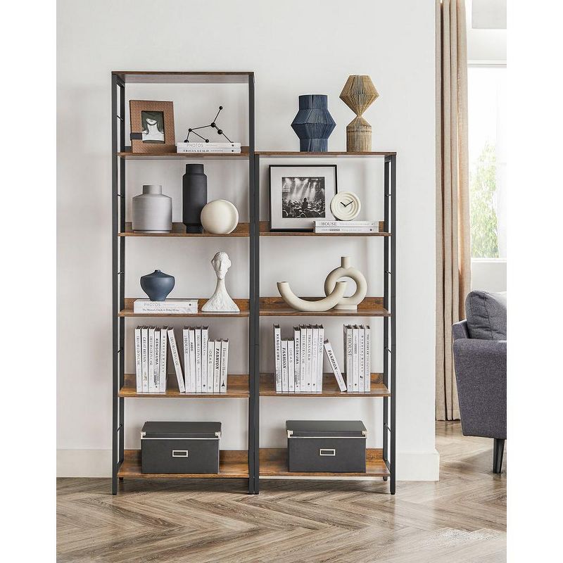 VASAGLE 5-Tier Bookshelf Bookcase Shelving Unit with Back Panels Rustic Brown and Black, 3 of 8