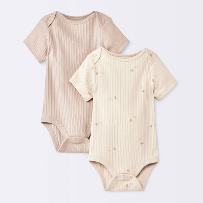 Image of Baby 2pk Birds Short Sleeve Wide Ribbed Bodysuit - Cloud Island™ Cream 0-3M