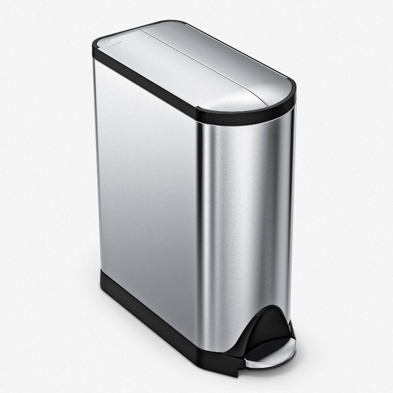 simplehuman 40L Dual Compartment Butterfly Lid Step Kitchen Trash Can Stainless Steel, 2 of 5
