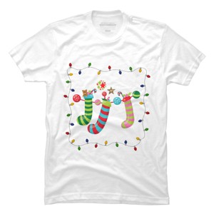 Men's Design By Humans Christmas Stocking with Christmas Lights By realdealclipart T-Shirt - 1 of 4