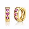 Guili Kids?/Teens Triple Stone Round Hoop Earrings in 14k Yellow Gold Plating with Heart Pink Cubic Zirconia, A Romantic & Timeless Design - 2 of 3