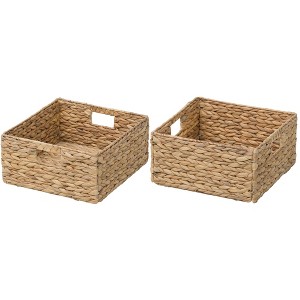 eHemco Large Square Woven Hyacinth Wicker Pantry Storage Baskets with Iron Wire Frame, 12"x12"x6", Natural - 1 of 4