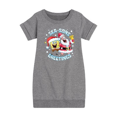 Girls' - SpongeBob SquarePants - Seasons Greetings Graphic Short Sleeve Fleece Dress