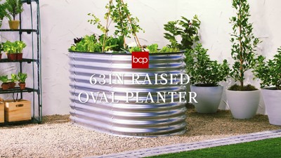63-Inch Dark Gray Powder-Coated Steel Oval Raised Garden Bed