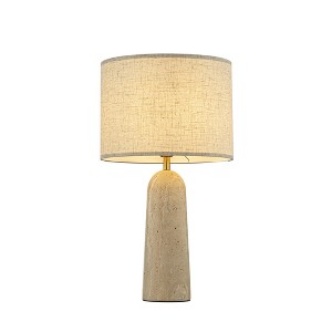 ALOADECOR 1-Light 21'' Vintage Classic Natural Travetine Tapered Table Lamp With Beige Linen Shade For Bedroom and Living Room - 1 of 4
