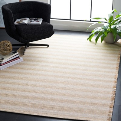 Augustine Ivory and Gold Flat Woven Cotton Area Rug, 9' x 12'