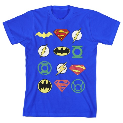 Justice League Superhero Logos Boy s Royal Blue T shirt Target