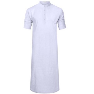 Coolmee Men's V-neck Long Sleeve Robe Side Split Kaftan Long Gown Thobe - 1 of 3