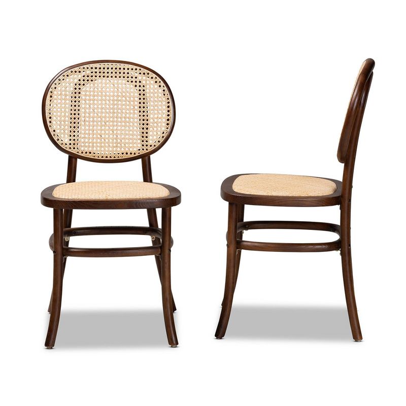 2pc Garold Woven Rattan and Wood Cane Dining Chair Set - Baxton Studio, 4 of 11