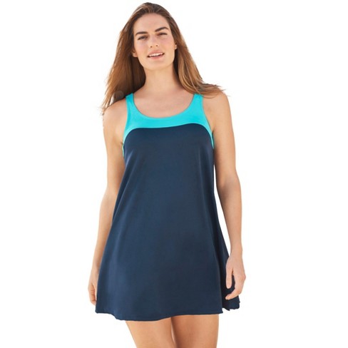Swim 365 Women’s Plus Size Two-piece Colorblock Swim Dress, 30 - Navy ...