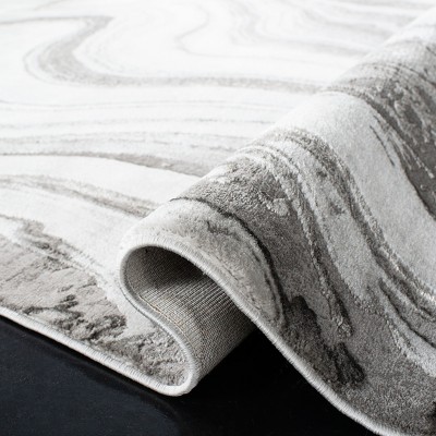 Elysian Swirls Abstract Runner Rug in Grey & Silver, 2'3" x 6'