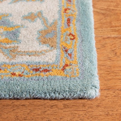 Elegant Heritage Light Blue & Ivory 6' Square Hand-Tufted Wool Rug