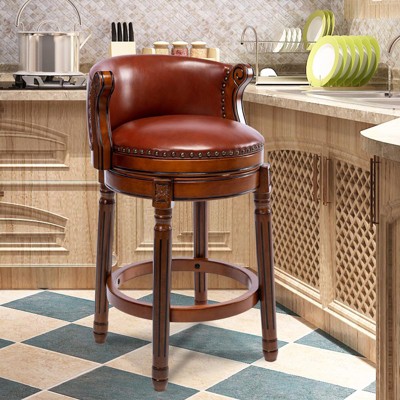 NicBex Cow top Leather Wooden Bar Stools,360 Degree Swivel Bar Stools with Backs,Counter Height Bar Stools for Home Kitchen Cafe