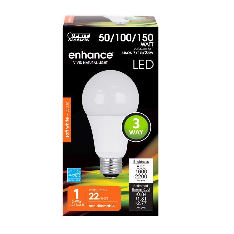 Feit Electric Enhance A19 E26 (Medium) LED Bulb Soft White 50/100/150 Watt Equivalence 1 pk, 1 of 4