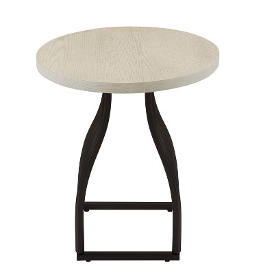 Lindsay 20" Whitewash Round Oak Veneer End Table with Black Metal Base