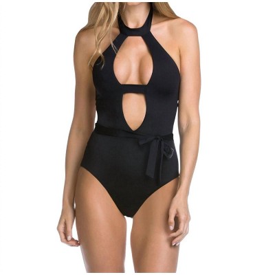 Women's Socialite High Neck Plunge Sash One Piece Swimsuit - BECCA