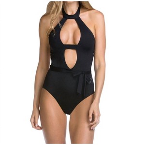 Women's Socialite High Neck Plunge Sash One Piece Swimsuit - BECCA - 1 of 3