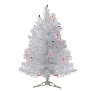 Northlight Pre-Lit Iridescent Pine Artificial Christmas Tree - 2' - White - Multicolor Lights - 1 of 4