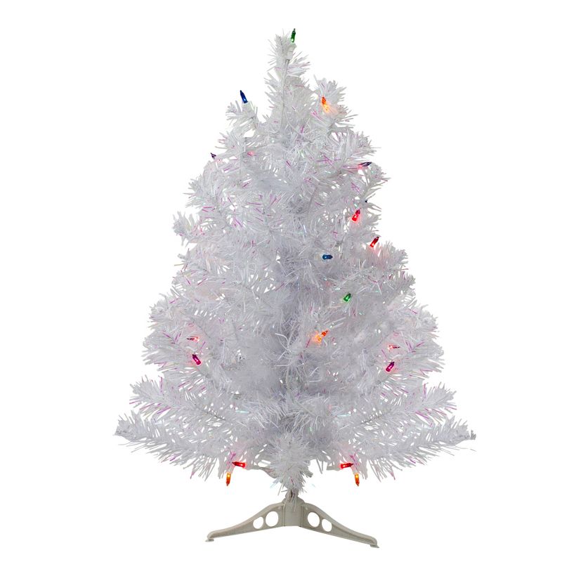 Northlight 2' Pre-Lit Medium White Iridescent Pine Artificial Christmas Tree - Multicolor Lights, 1 of 7